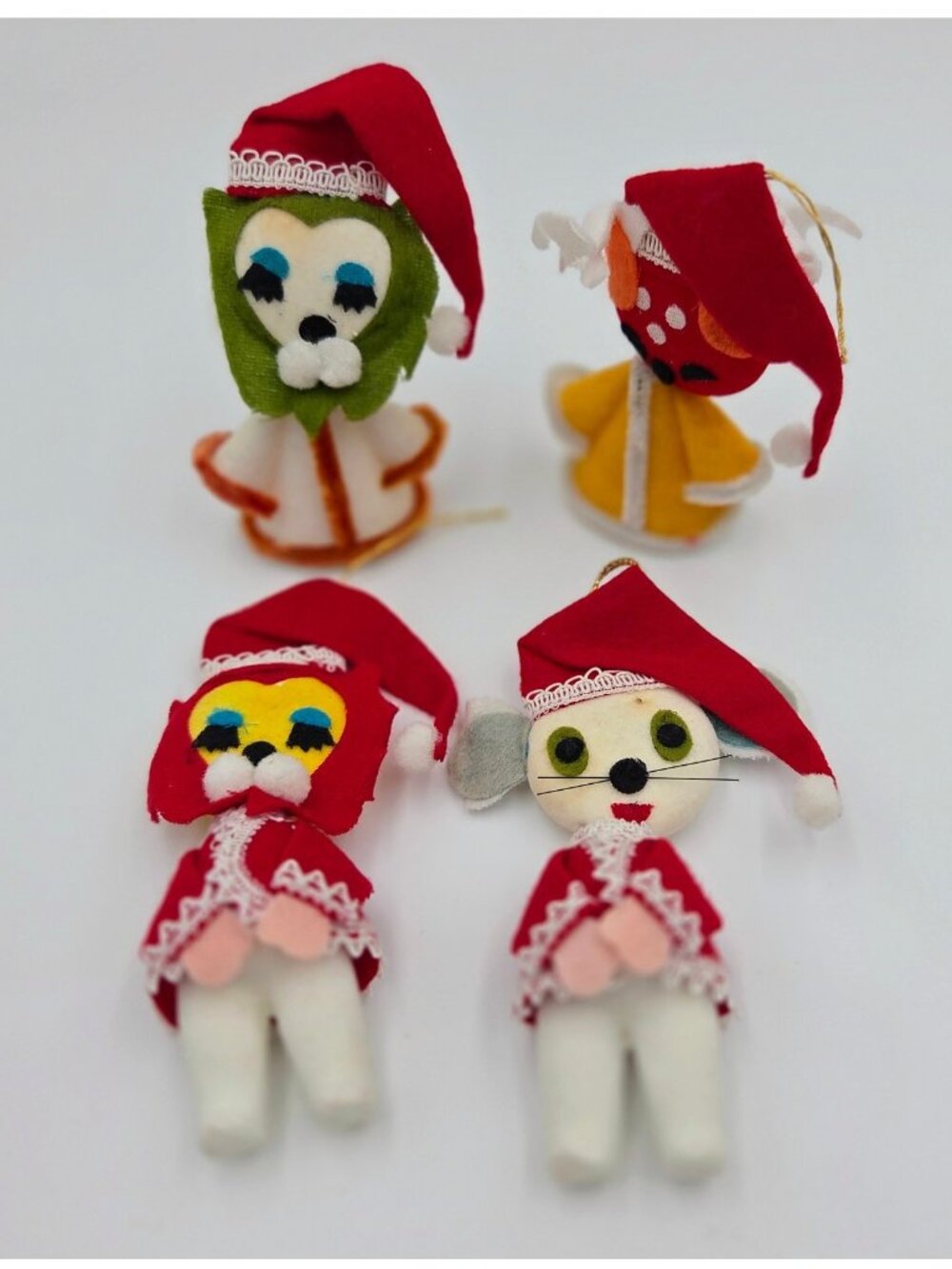 Vintage Christmas Ornaments Felt Pipe-Cleaner MCM Red Yellow Green Read
